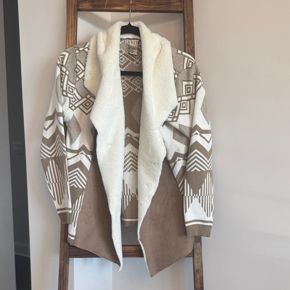 Chic Geometric Cardigan - Cream and Brown - Picture 1 of 4